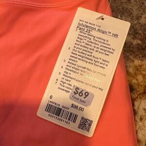 NWT Lululemon Align Legging Size 6 Coral Pink